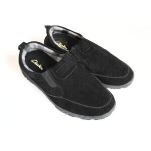Clarks Comfort Shoe Loafer Womens 8 Black Suede Flannel Lined  Hard Sole Slipper
